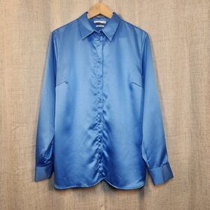 RESERVED Button Up Shirt Long Sleeve Women's‎ EUR-42/UK-14 Blue Satin Darting